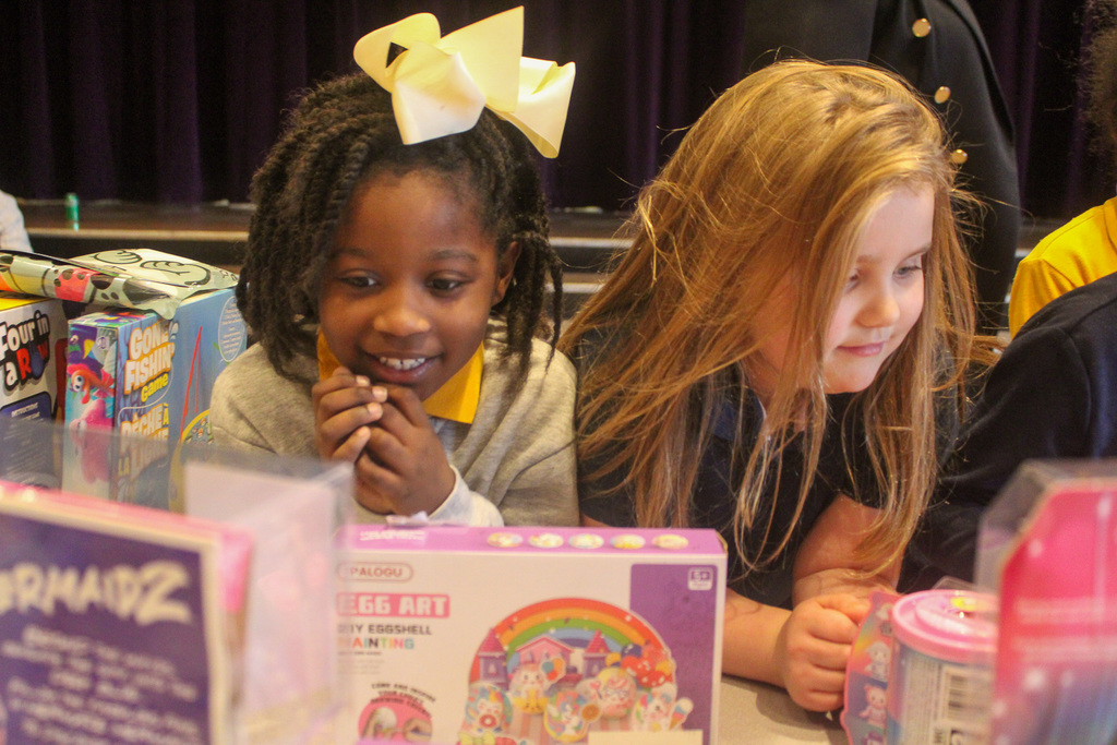 Students look through presents