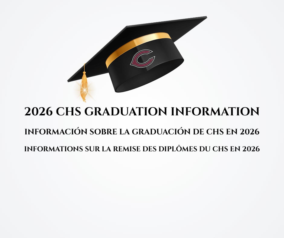 Black mortar board with C. Has verbiage 2026 CHS Grad Information
