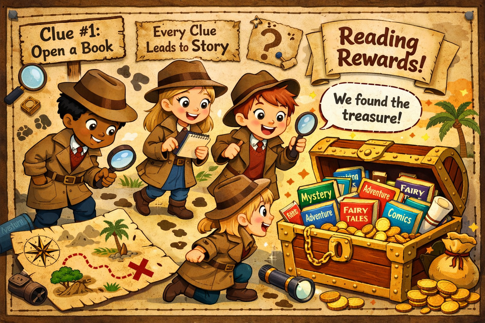 Drawing kids on treasure hunt