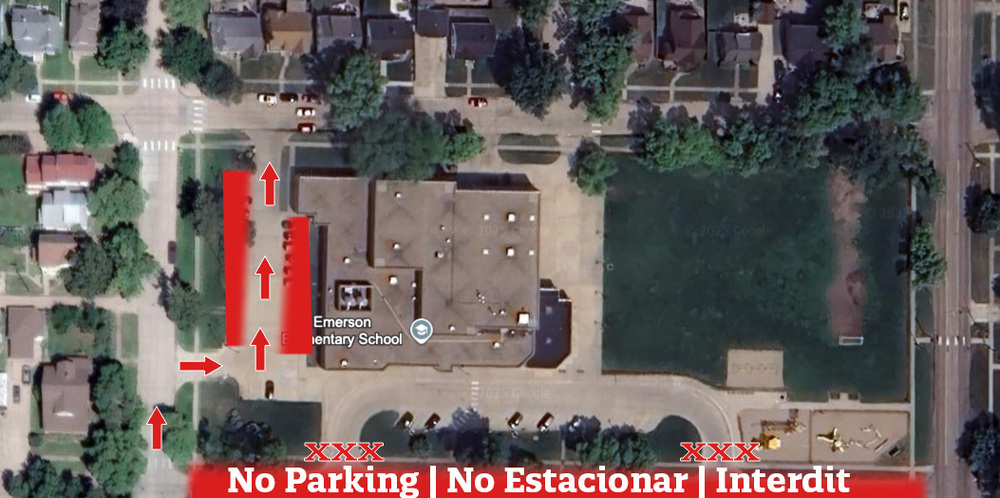 Drop off and pick up map for emerson - west parking lot
