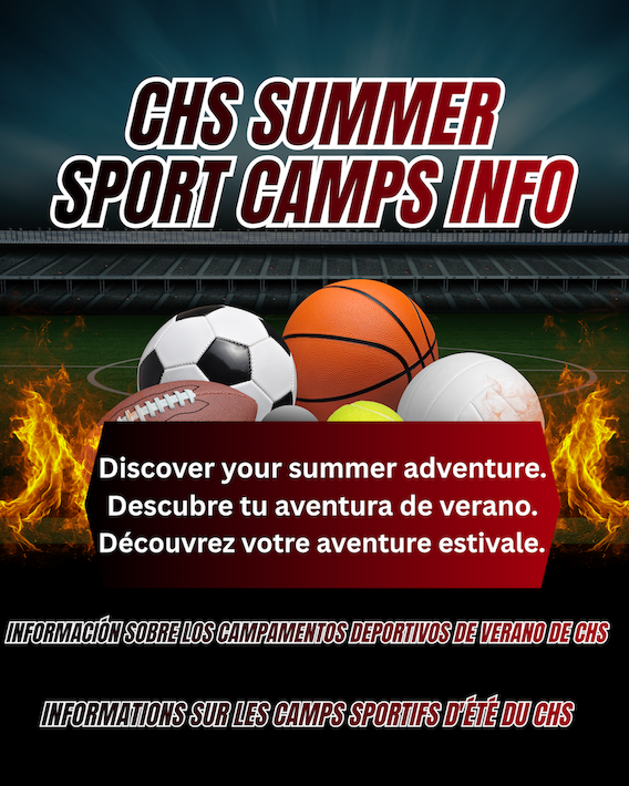 Picture of sports with CHS Sports Camps Info on it