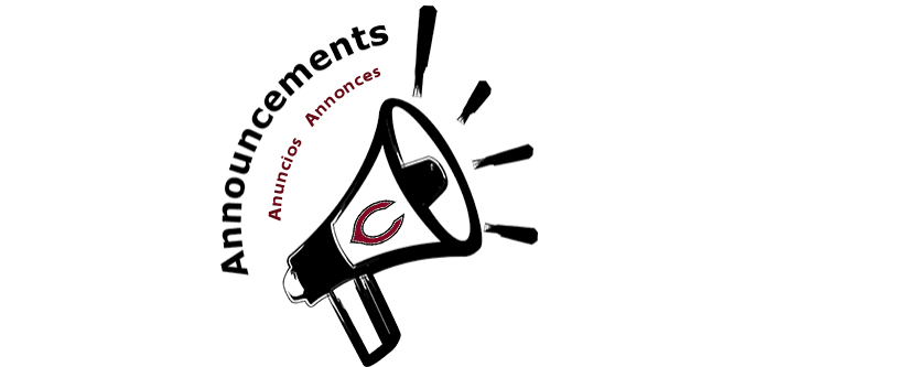 A sketch art of a megaphone with the Columbus Public Schools C logo on it.