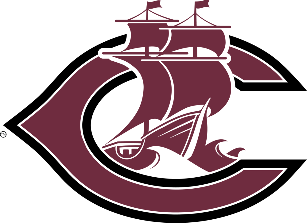 CPS logo C with ship in maroon with white background and black outline