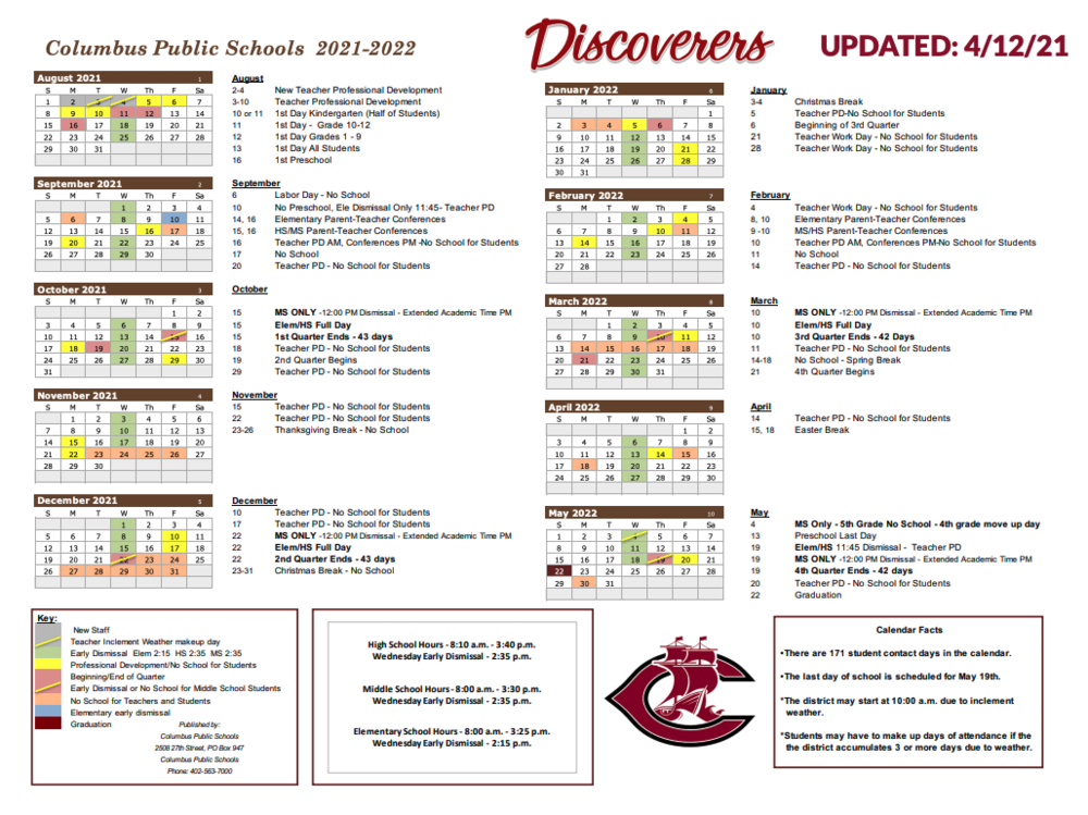 CPS Updated Calendar as of 4/12/2022 | Centennial Elementary School