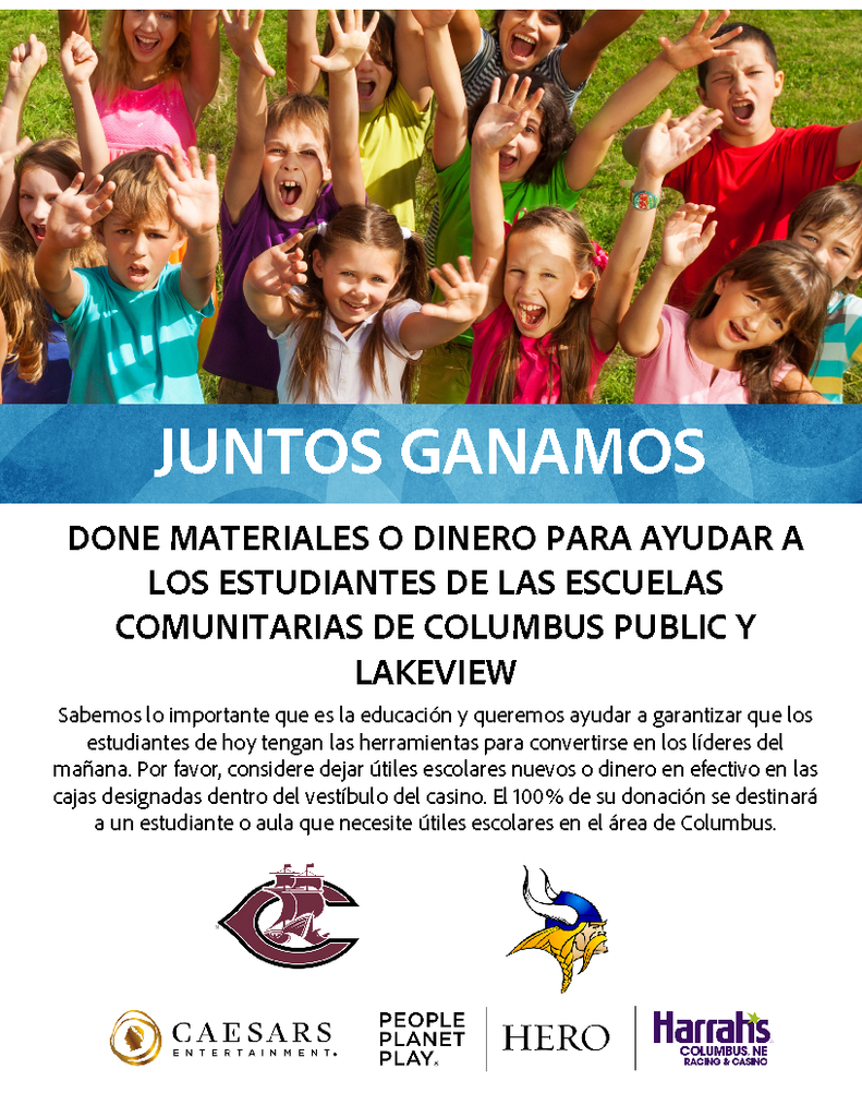 Flyer requesting donations of school supplies for CHS and Lakeview in spanish