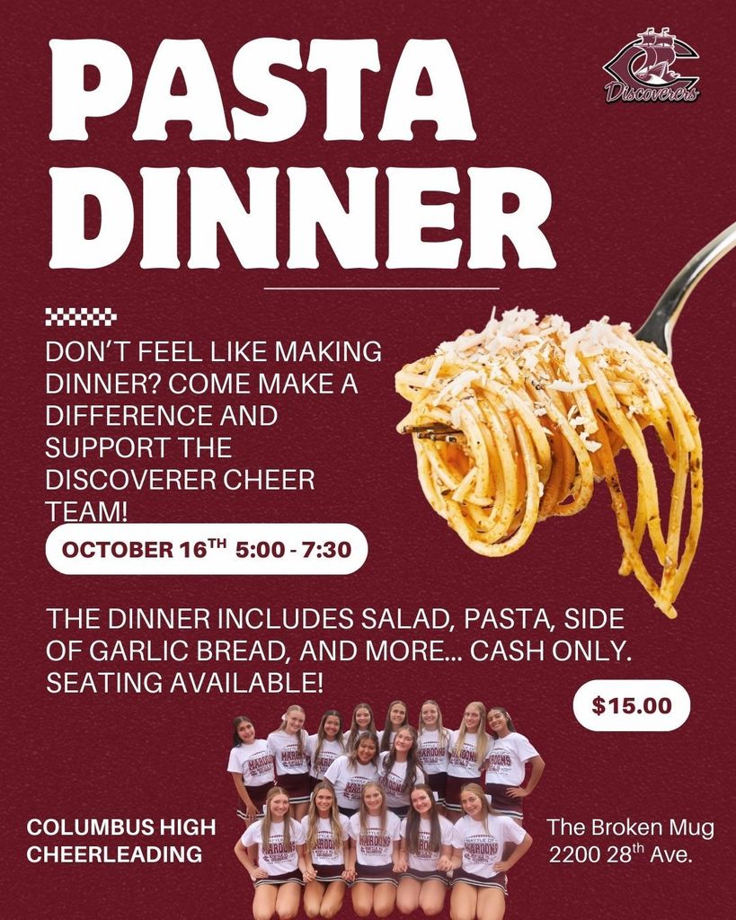 maroon and White Discoverer Cheer Special Pasta Promotion Instagram flyer