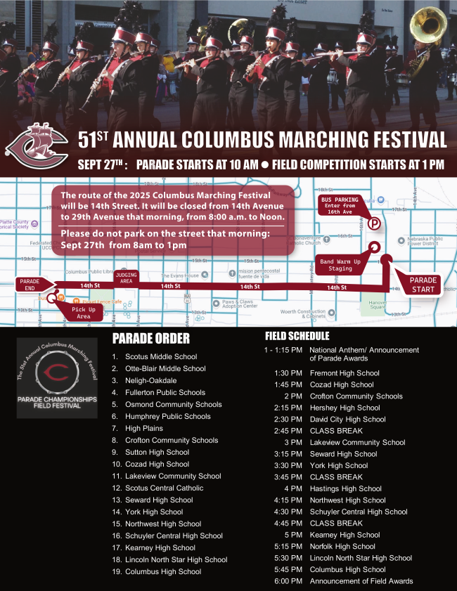 columbus marching festival parade information graphic