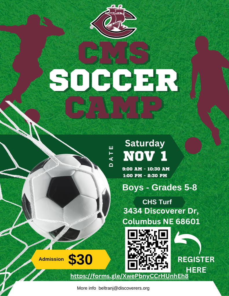 CHS soccer camp flyer - boys grade 5-8 November 1 on the turf field