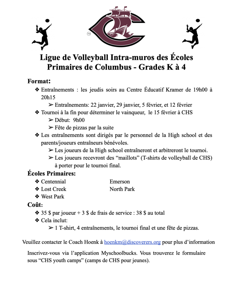 French columbus elementary intramural volleyball league flyer