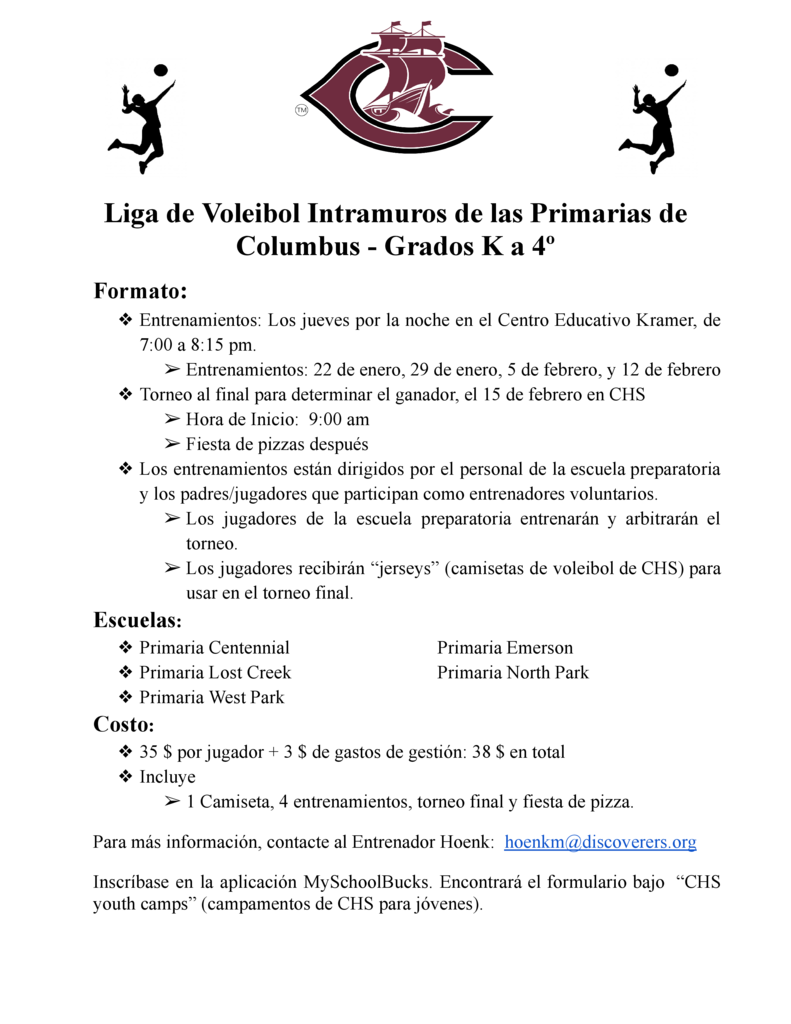 Spanish Columbus volleyball intramural league K-4 flyer