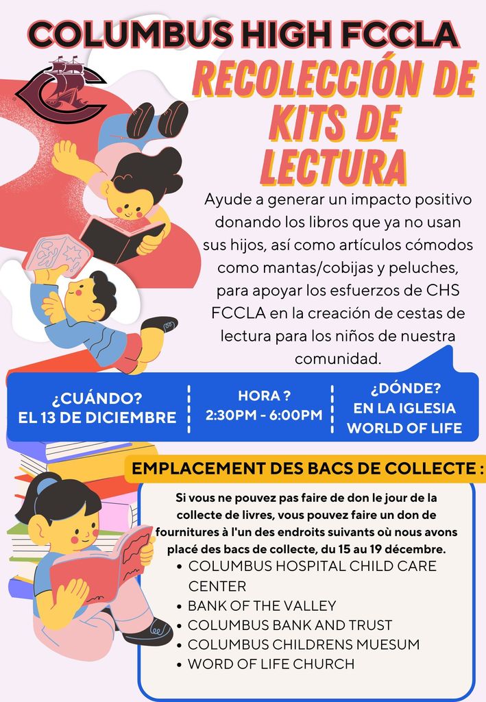 French Columbus FCCLA reading kit drive flyer