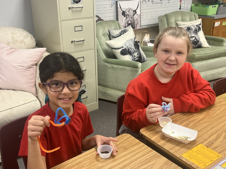 Pollination! We made pipe cleaner butterflies and “flew” from flower to flower observing how the pollen got from flower (cornmeal pollen) to flower (coffee pollen).