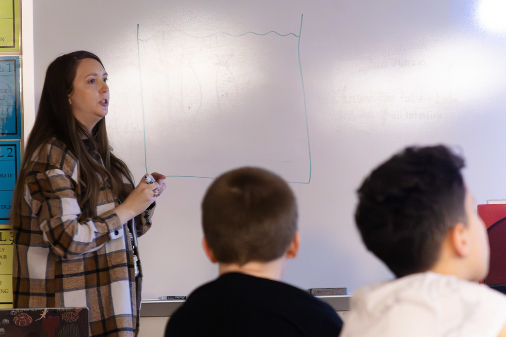 science teacher delivering a lesson to students in their classroom