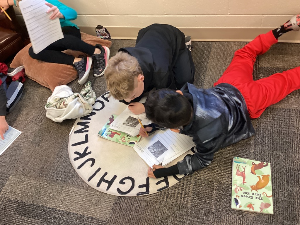 students work in small groups writing reports on animals