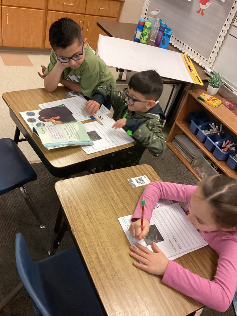 students work in small groups writing reports on animals