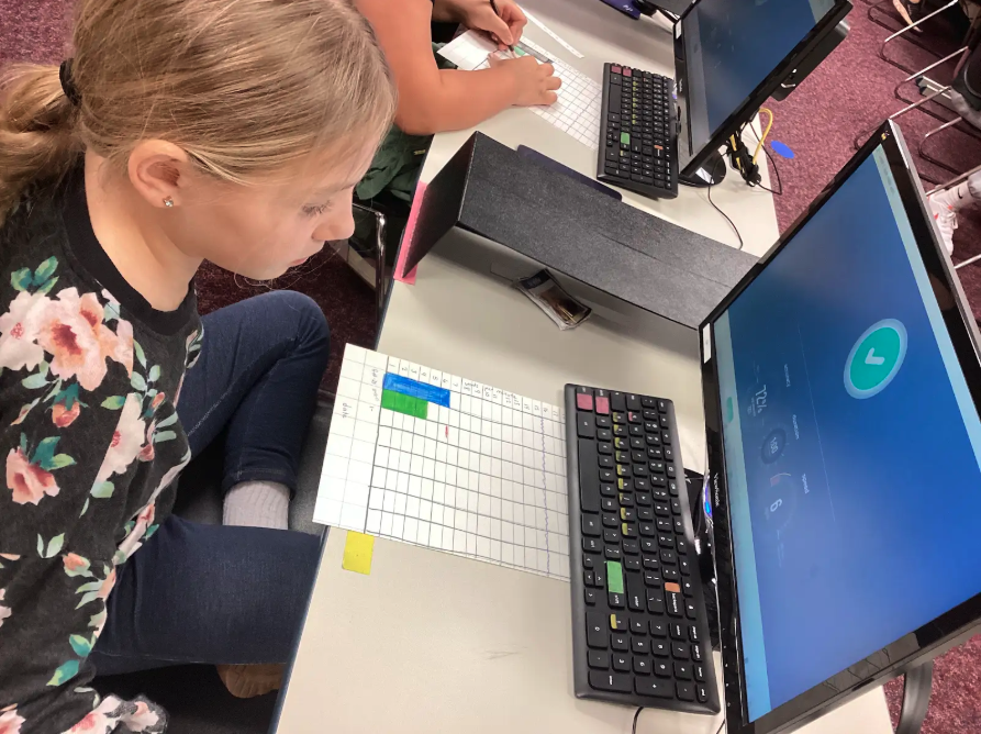 Fourth grade student charting their typing achievement