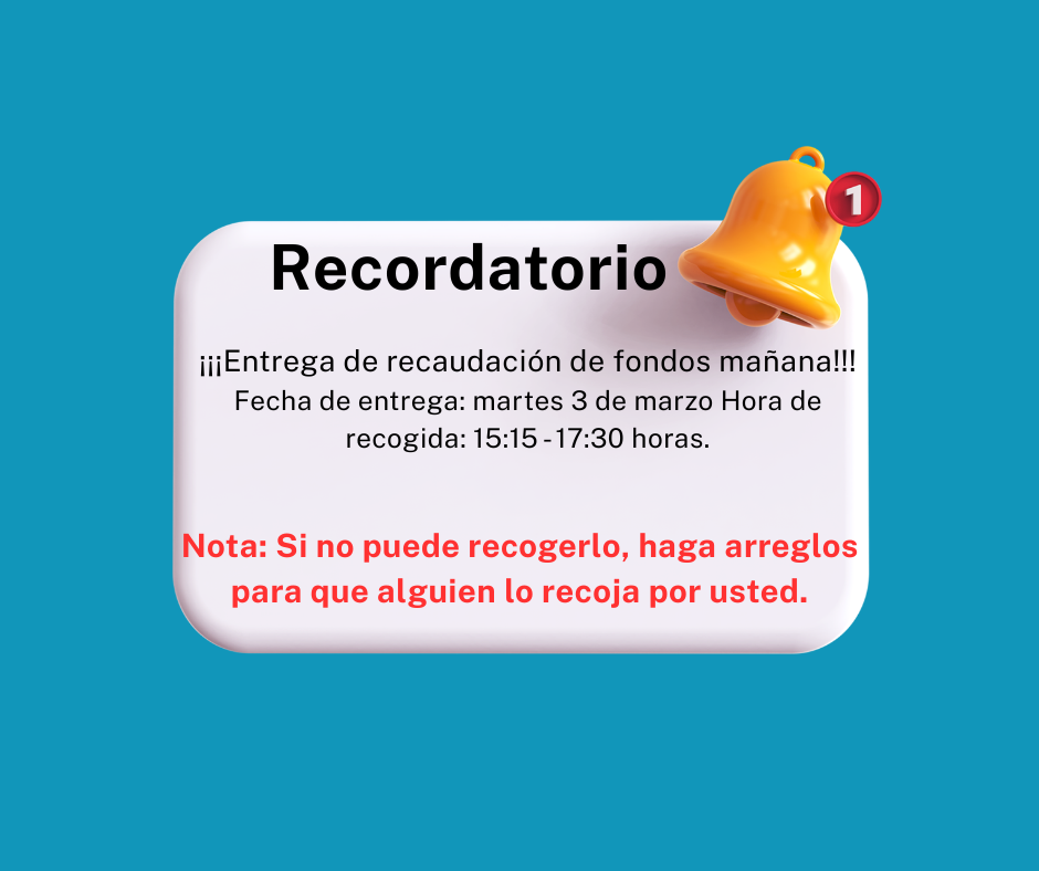 Fundraiser Pick Up reminder