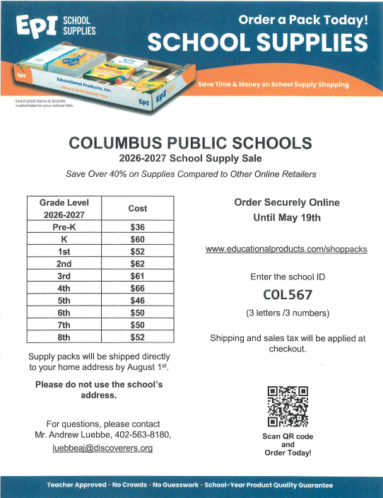 2026-27 School Supply online ordering