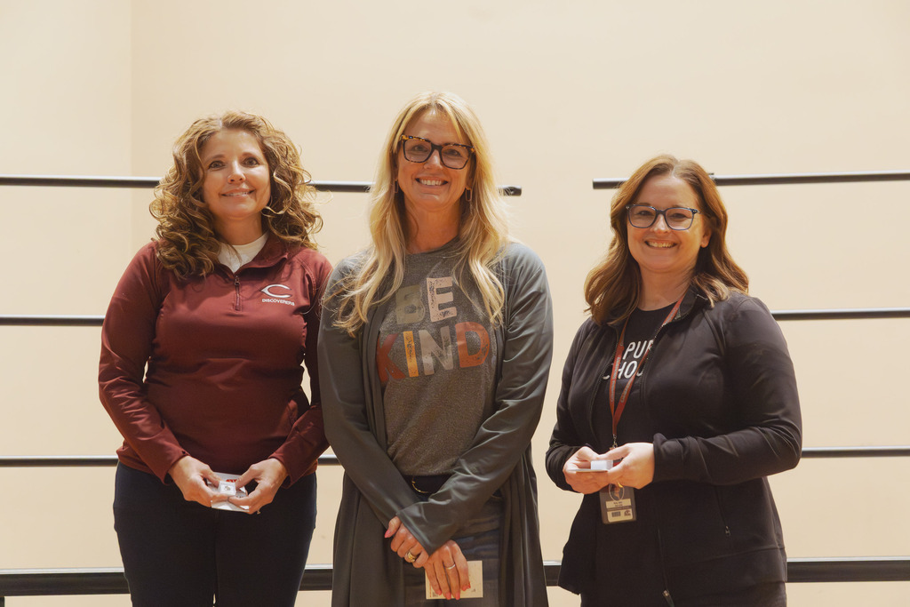 Michelle Edzards, Jackie Eickhoff and Amy Jahn following their receipt of their 30 years of service pin.