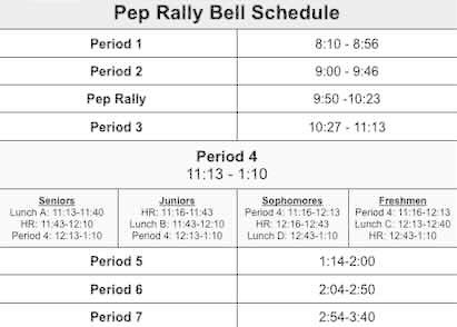Pep Rally Bell Schedule