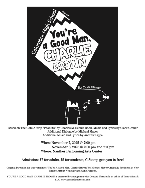 Black and White poster of the CHS Musical "You're a Good Man Charlie Brown"