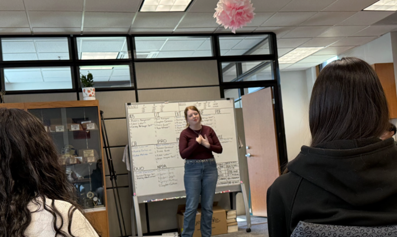 student presenting her speech