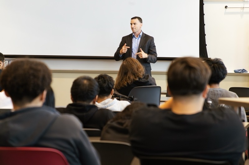 FBI Special Agent Eugene Kowel discusses opportunities and career paths within inside the bureau to a group of CHS students during Federal Day. The event showcased federal leaders and their roles within government as well as jobs in agency.