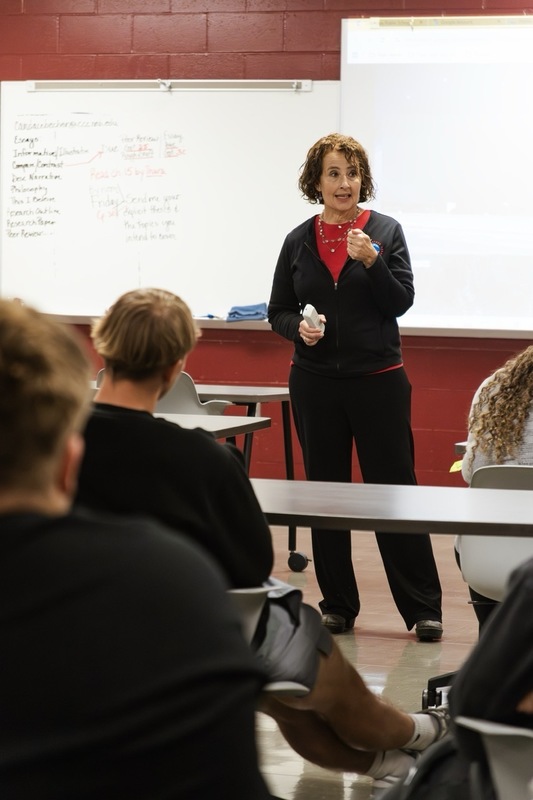 Suzanne Fortin recalls her early career as a storm chaser to CHS students during Federal Day. Fortin is now the Meteorologist-In-Charge at the National Weather Service Omaha/Valley Office.