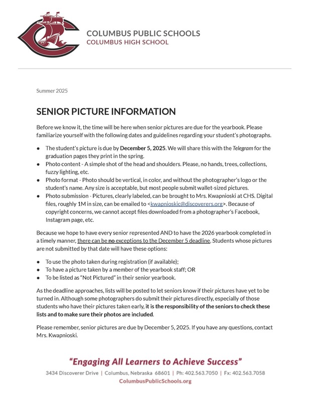 Senior photo letter in English