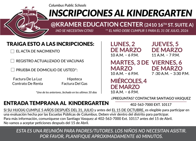 The CPS Kindergarten Registration Graphic in Spanish.