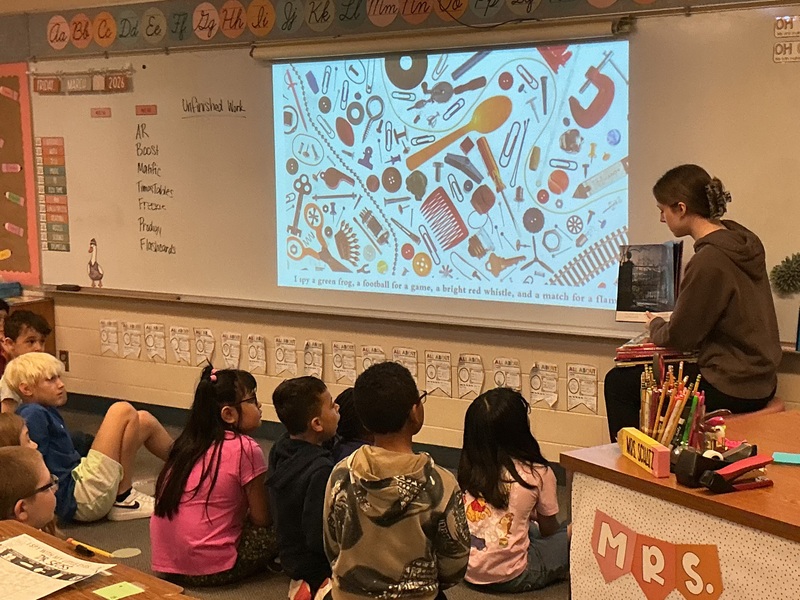 Students listening to a story.