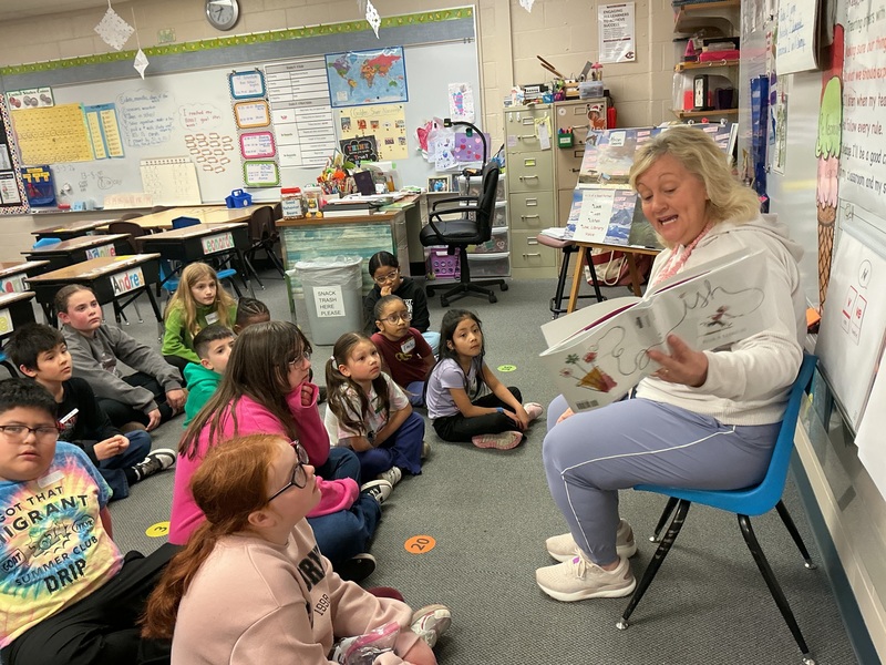 Students listening to a story.