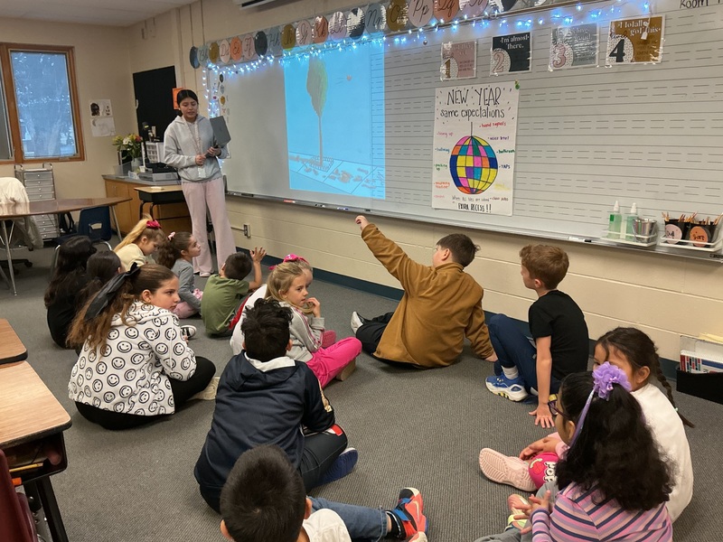 Students listening to a story.