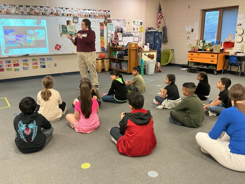 Students listening to a story.