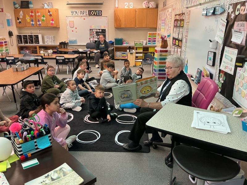 Students listening to a story.