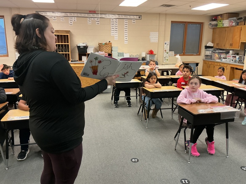 Students listening to a story.