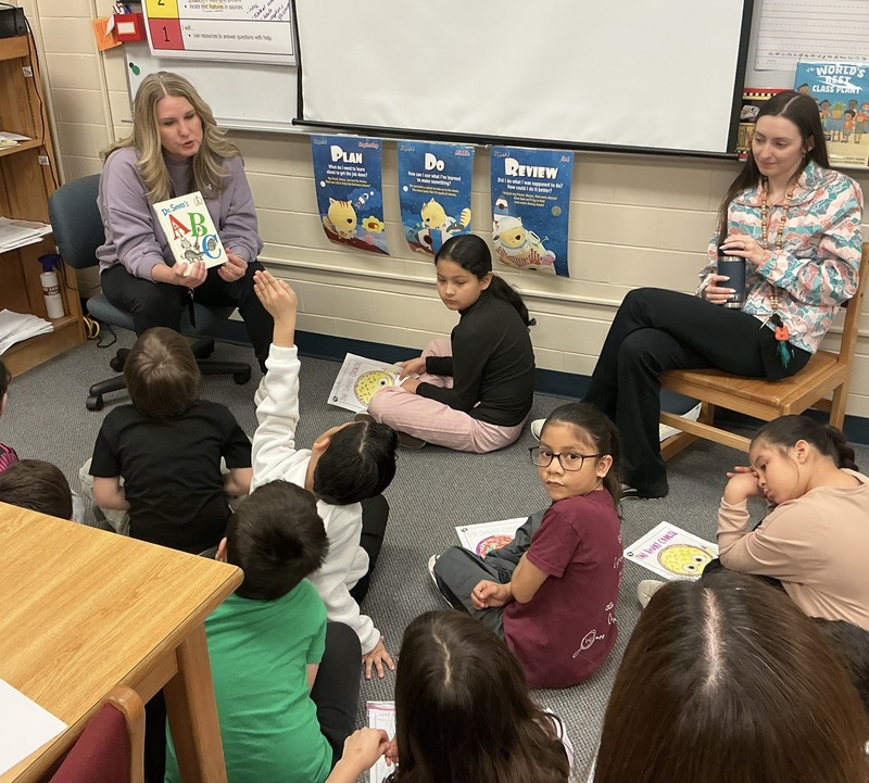 Students listening to a story.