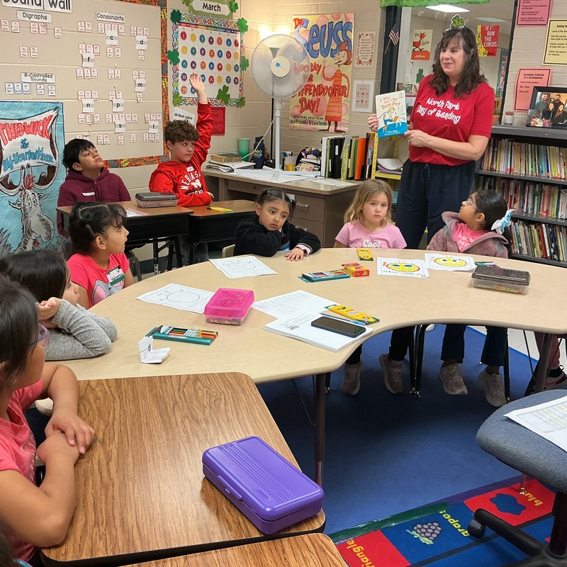Students listening to a story.