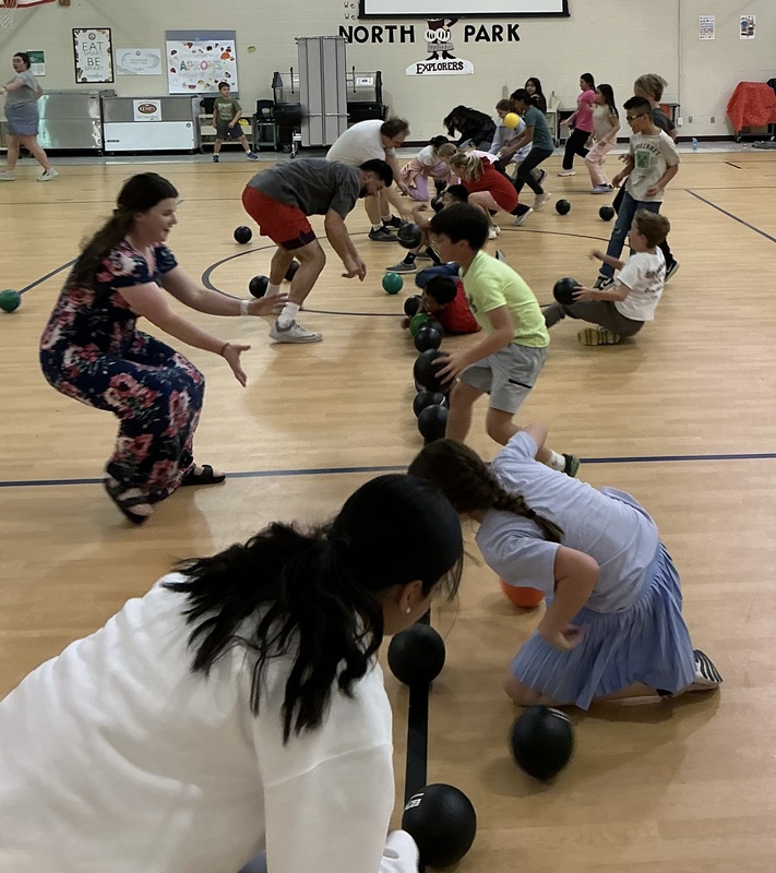 People racing to balls