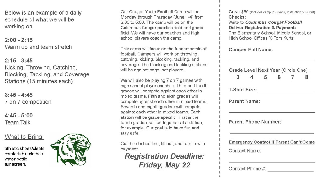 Youth Football Camp Brochure (side 2)