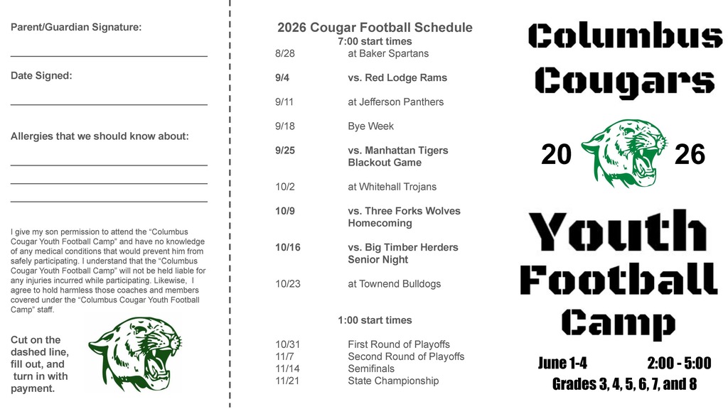 Youth Football Camp Brochure (side 1)