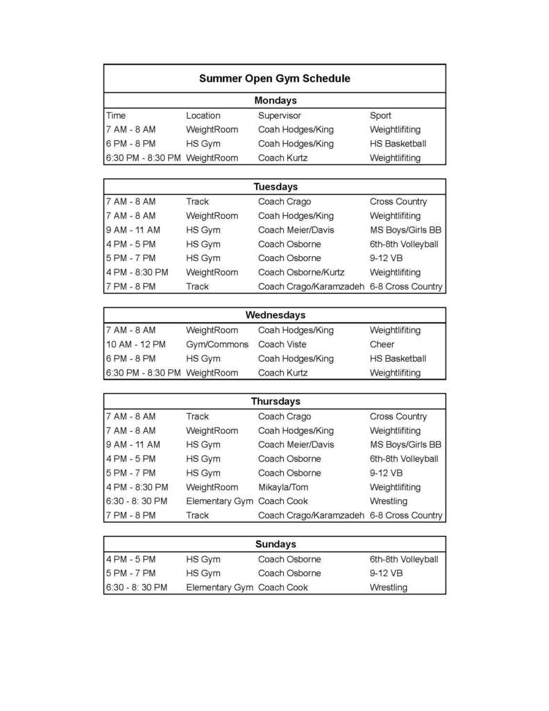 Open Gym Schedule
