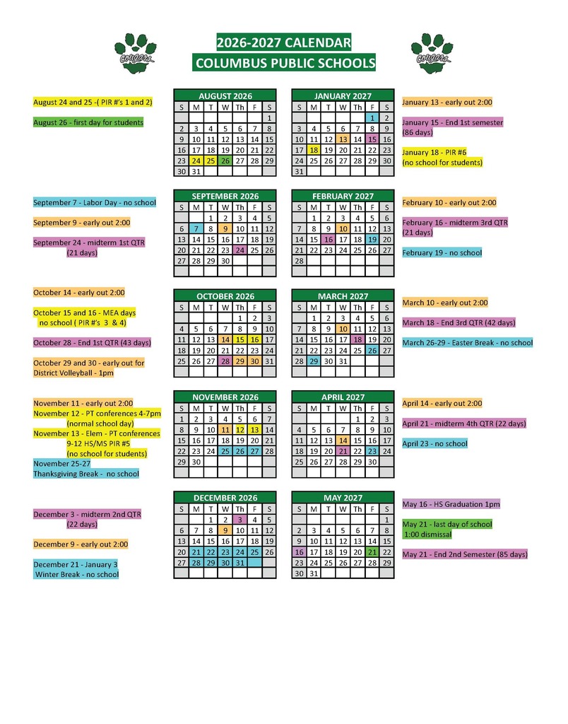 2026-2027 District Calendar