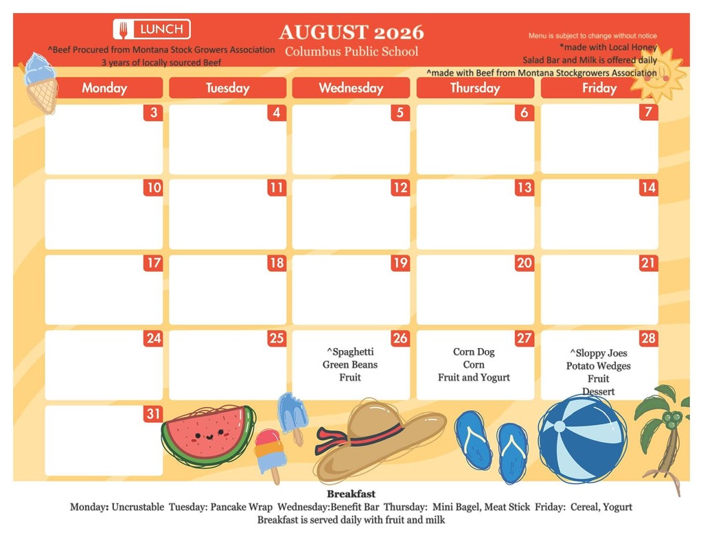 August Lunch Menu