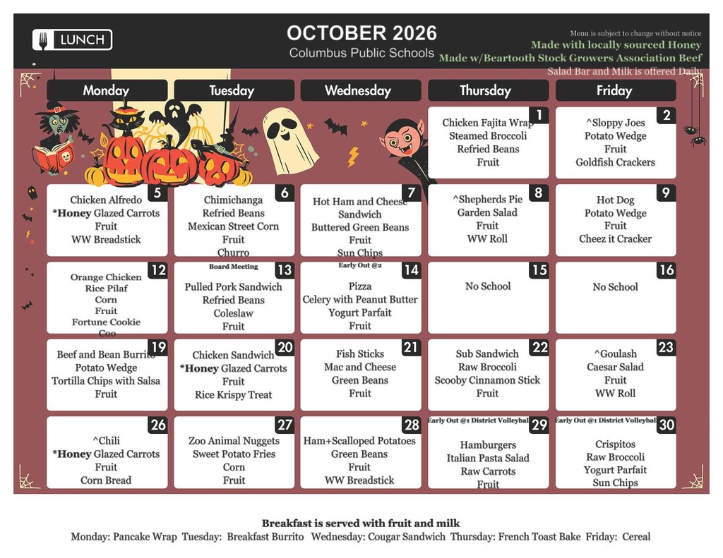 October Food Menu