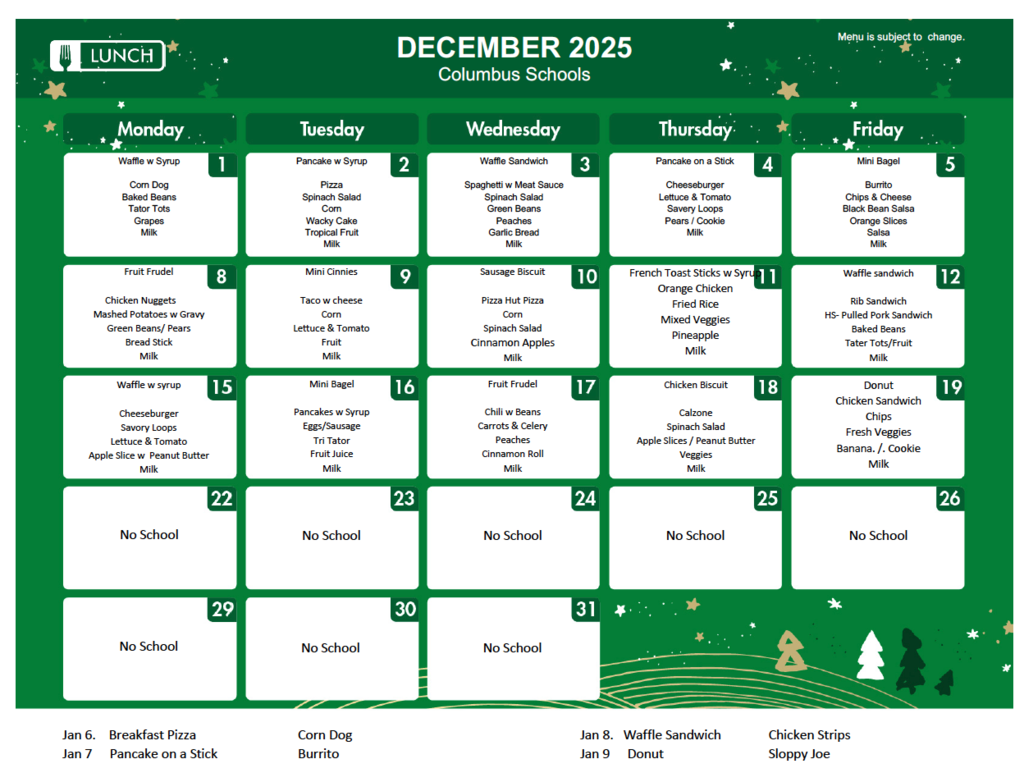 December Lunch Menu