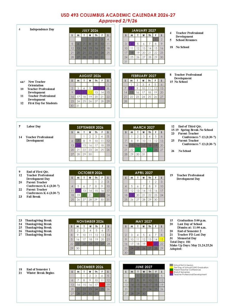 Approved 2026-27 Calendar