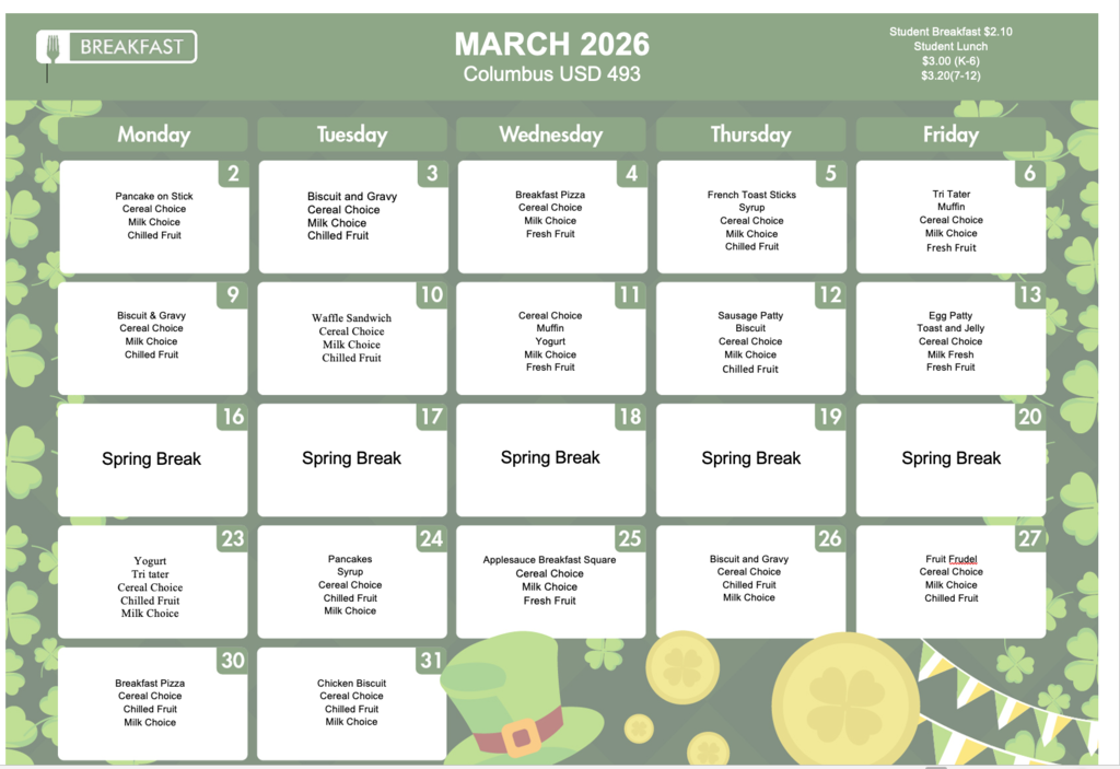 March Breakfast Menu