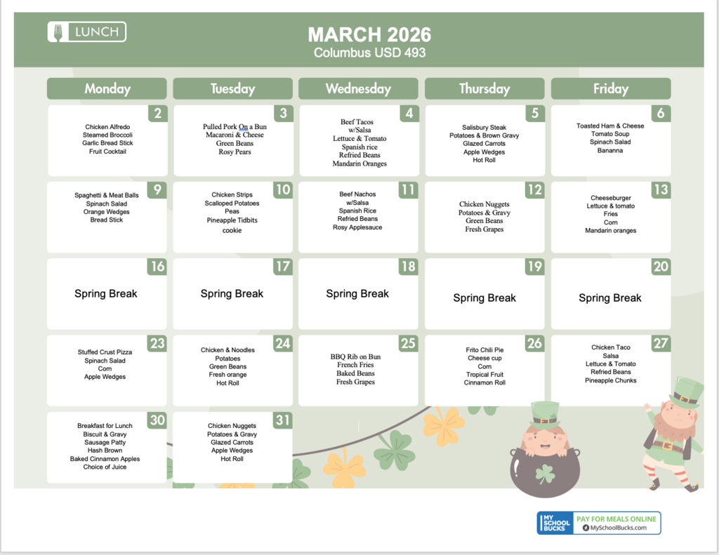 March Lunch Menu