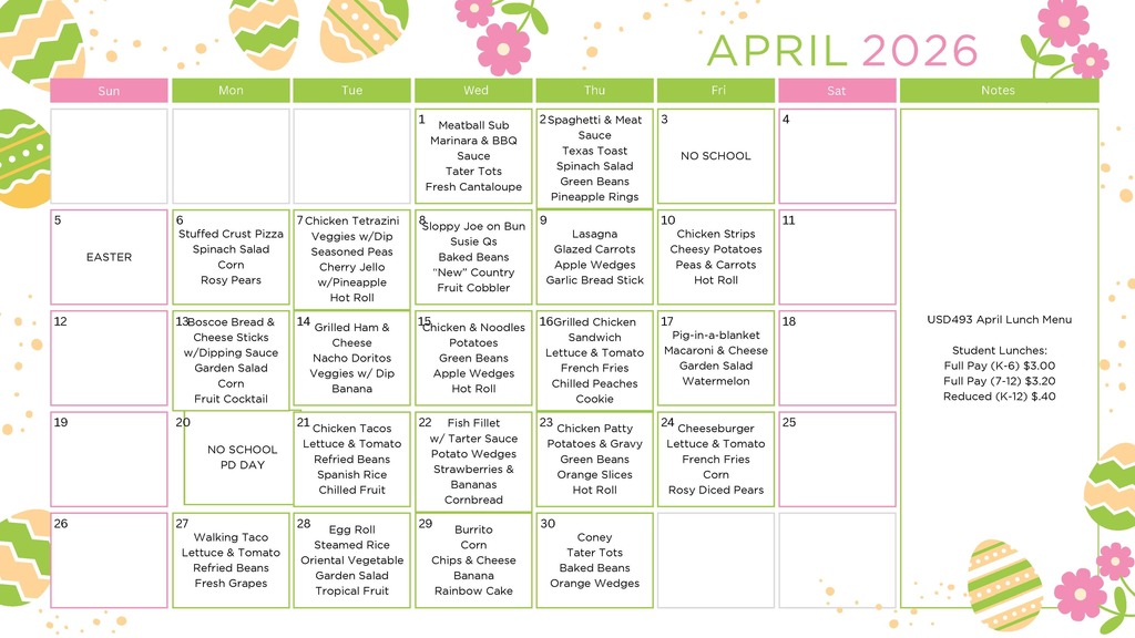 April Lunch Menu